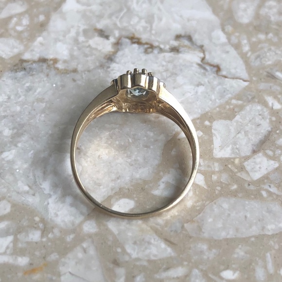 Sky Blue Topaz & Flower Diamond Halo Gold Ring - Picture 7 of 8